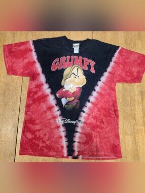 Vintage Walt Disney World Grumpy Tie-Dye-  T-Shirt - Red & Black